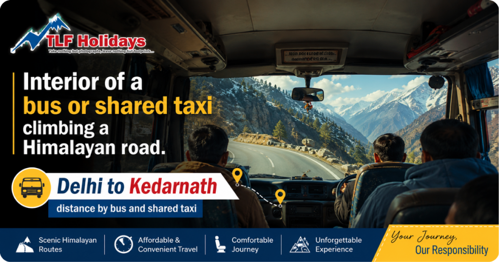 Delhi to Kedarnath distance by bus and shared taxi