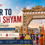 Jaipur to Khatu Shyam distance guide with Khatu Shyam temple entrance and pilgrims traveling in Rajasthan