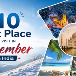 Top 10 best places to visit in December in India featuring Taj Mahal Kashmir snow mountains and beach