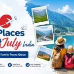 Top 10 best places to travel in July in India featuring scenic hill stations, lakes, mountains, and family-friendly vacation destinations during the monsoon season.